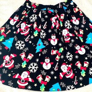 Black Holiday Print Skirt with Santa and Snowmen